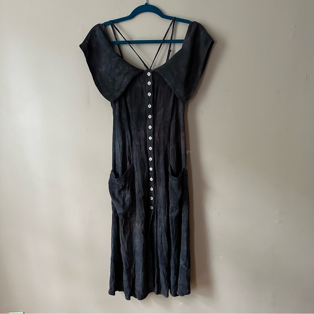 Reformation Inky Tie Dye Midi Slip Dress Strappy Off Shoulder Button Up 2